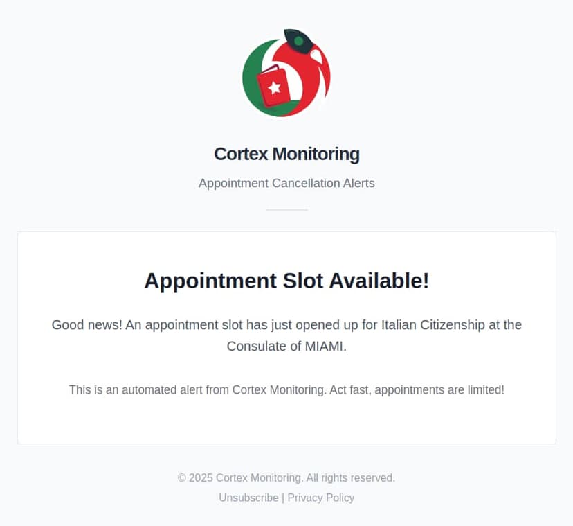 Example of an email notification for an appointment